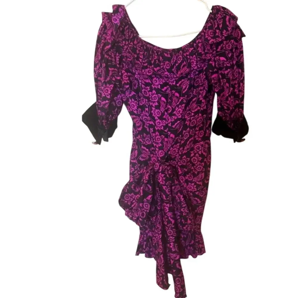 Vintage Oscar de la Renta Butterfly Floral Print Silk Shirt Skirt Set 10